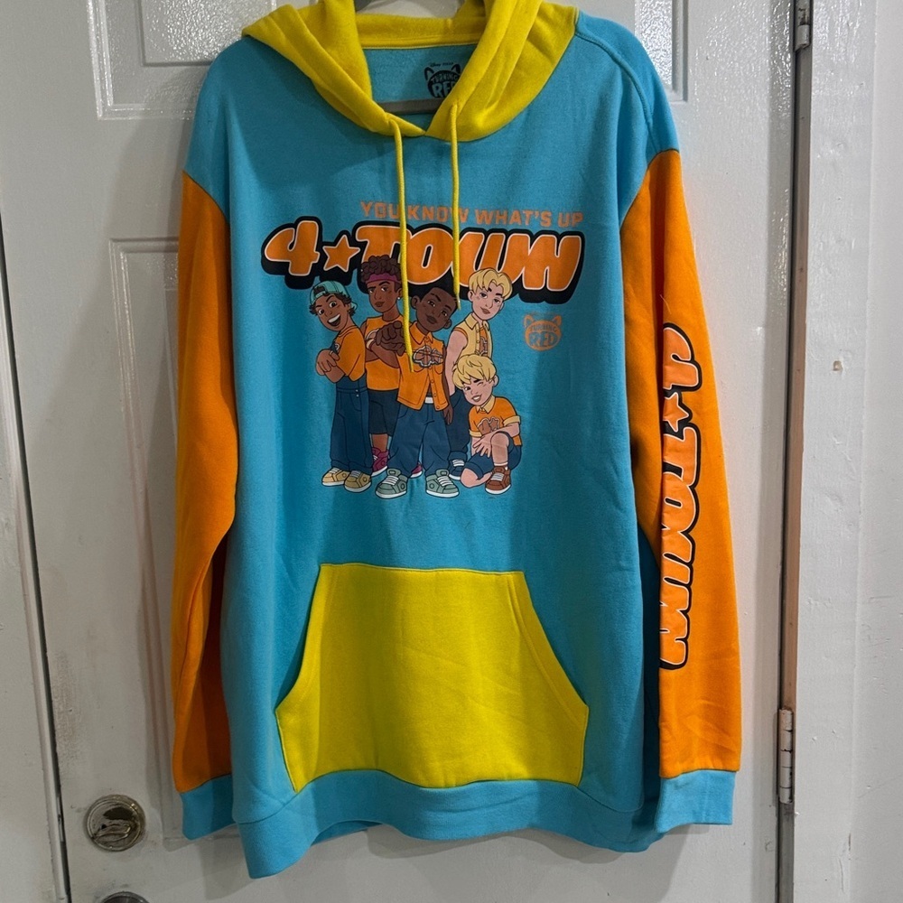 Disney 4★TOWN Colorblock Hoodie in Turquoise, Orange & Yellow